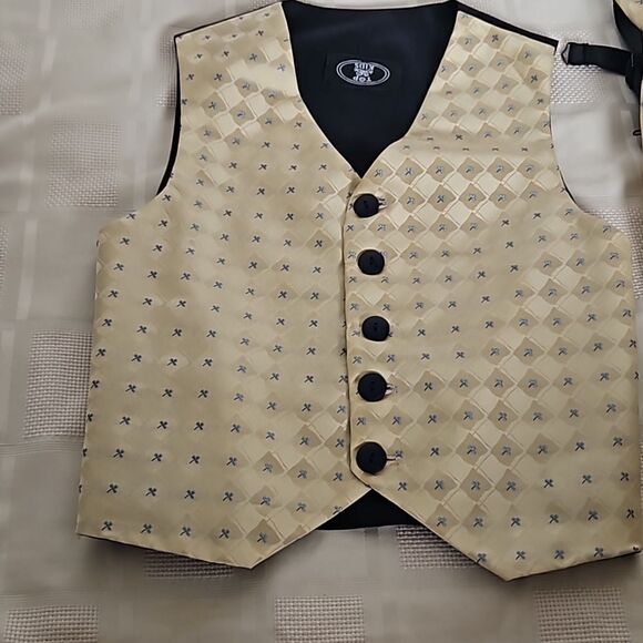 Top Kids Boy's Waist Coat Vest & Tie Size 6 Yellow & Navy Blue - Picture 12 of 16